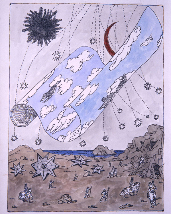Giorgio de Chirico, L'Apocalisse. E le stelle del cielo caddero sulla terra (1977), litografia acquarellata